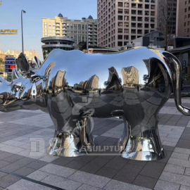 stainless steel sculpture art modern life size mirror finishing rhino sculpture DZM 923