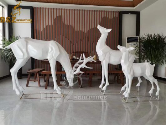 stainless steel sculpture life size white deer famliy sculpture DZM 909