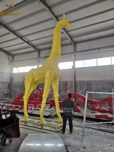 stainless steel sculpture yellow geometric life size giraffe sculpture for sale DZM 906 (1)