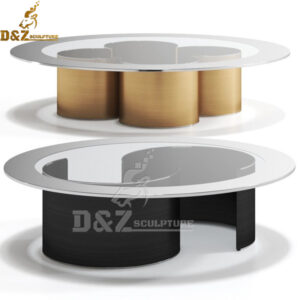 Round modern table wood color and white color for home decoration DZM 971