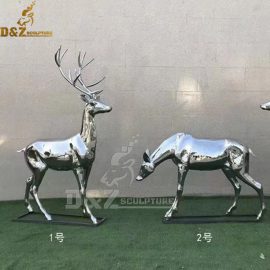 Stainless steel life size stand deer high polished to mirror finishing sculpture DZM 976 (1)