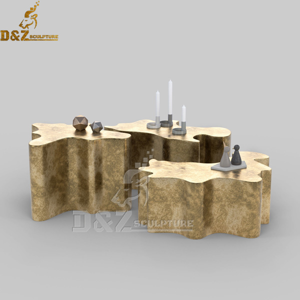 metal golden plated coffee table stone rocky idea for home decoration DZM 988 (3)