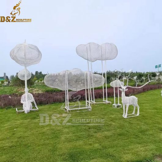 3D wire mesh animal sculptures stainless steel white mesh sculpture DZM 1038 (1)