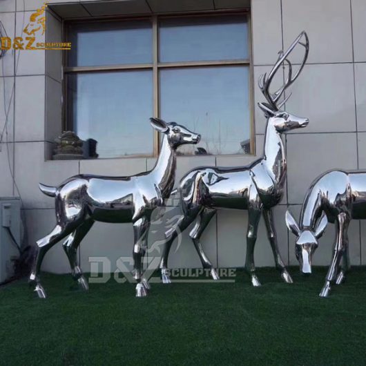 life size geometric deer sculpture for garden decoration stainless steel mirror finishing DZM 1035 (3)