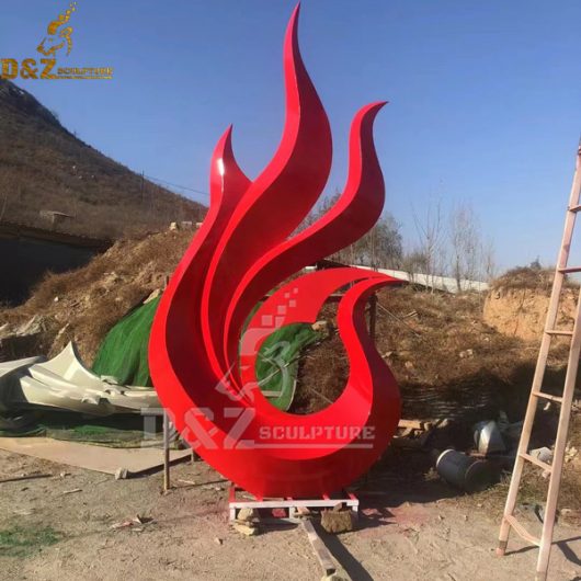 metal garden sculptures red flame shaped ok gesture in red flame shape DZM 1013