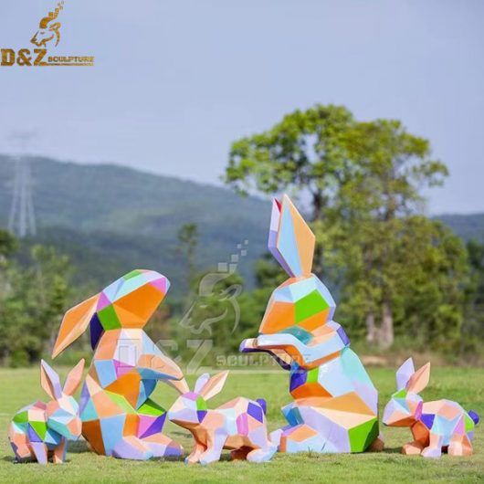 metal rabbit garden sculpture a set of colorful bunny for garden DZM 1048