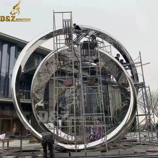 stainless steel abstract art circle sculpture mirror finishing for garden DZM 1043 (3)
