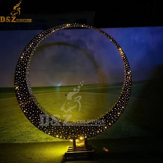 stainless steel circle with light sculpture for garden decoration DZM 1032 (1)