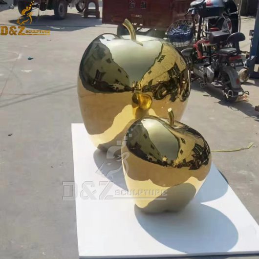 A bite-sized plated golden apple stainless steel art apple set sculpture DZM 1083 (1)