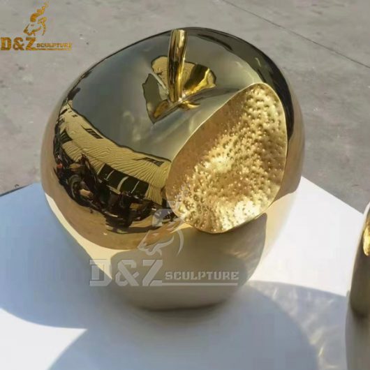 A bite-sized plated golden apple stainless steel art apple set sculpture DZM 1083 (2)