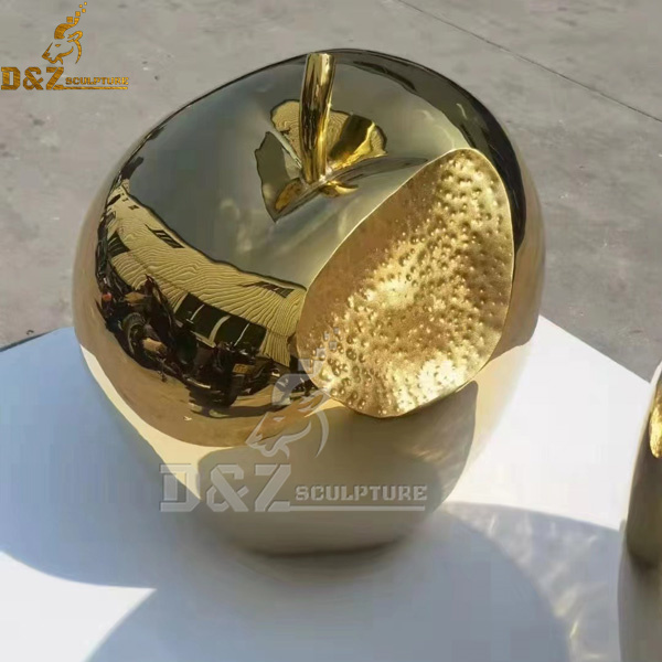 A bite-sized plated golden apple stainless steel art apple set sculpture DZM 1083