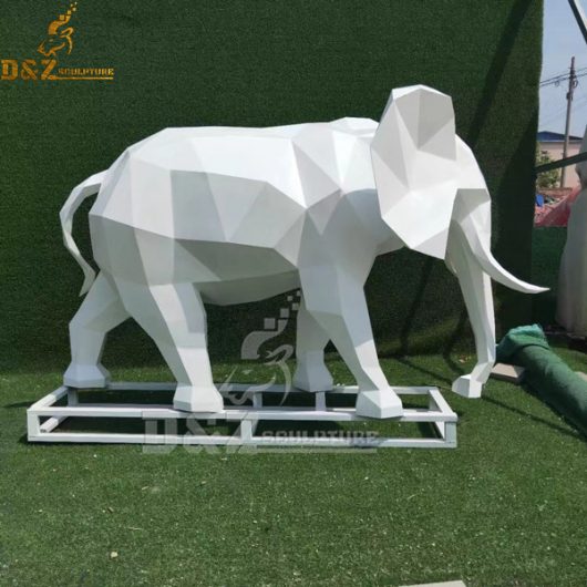 life size geometric white metal abstract elephant sculpture for home decor DZM 1081 (2)