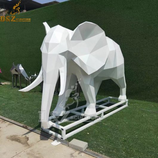 life size geometric white metal abstract elephant sculpture for home decor DZM 1081 (3)