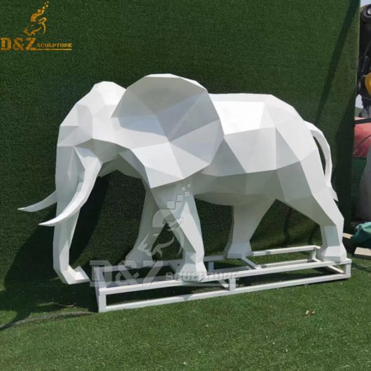 life size geometric white metal abstract elephant sculpture for home decor DZM 1081 (4)