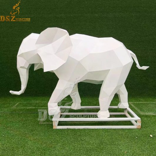 life size geometric white metal abstract elephant sculpture for home decor DZM 1081 (5)