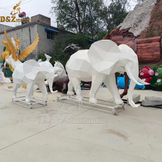 life size geometric white metal abstract elephant sculpture for home decor DZM 1081 (7)