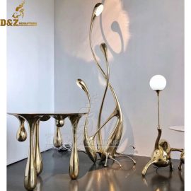 stainless steel gold plated modern coffee table with lamp set for home decor DZM 1099