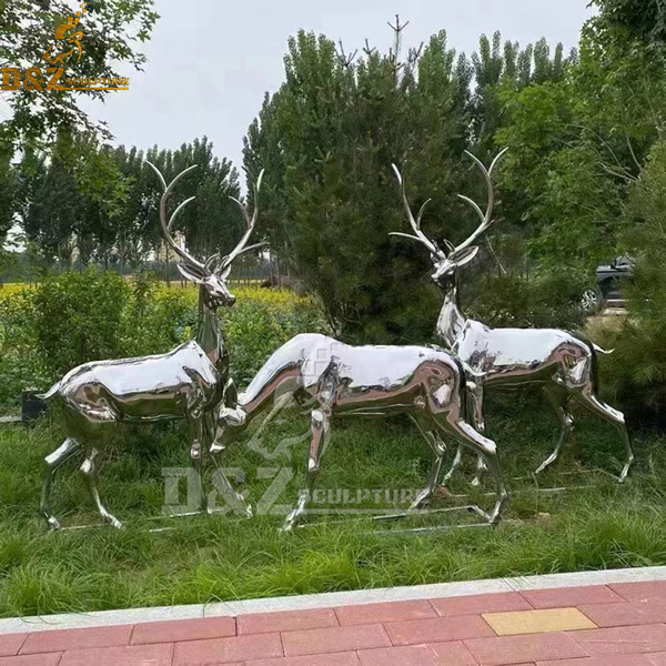 stainless steel sculpture life size metal deer sculpture for garden sale DZM 1086
