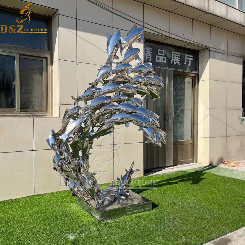 a gruop of stainless steel fishes for stand in the garden decoration DZM 1136 (1)