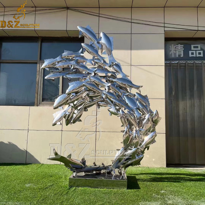a gruop of stainless steel fishes for stand in the garden decoration DZM 1136