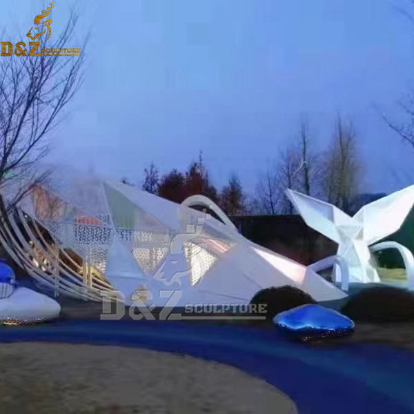 metal modern geometric fish sculpture with light for garden decoration DZM 1127