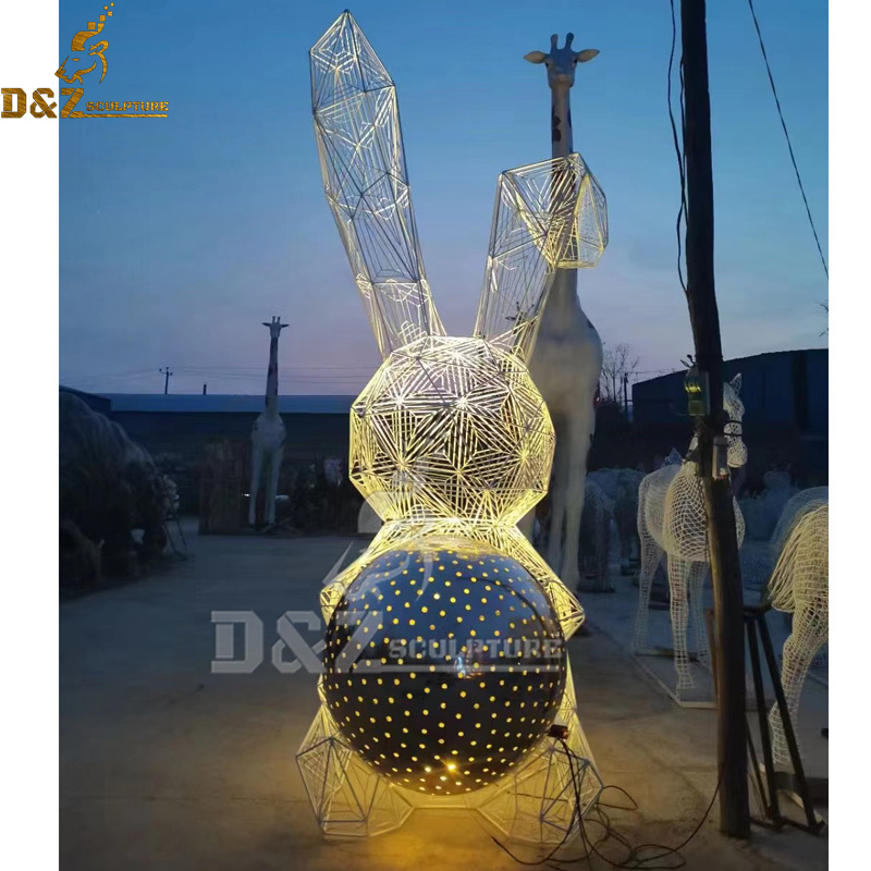stainless steel art modern sculpture animal rabbit wire with light for garden DZM 1148