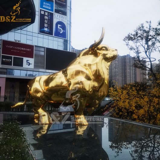 stainless steel sculpture art modern gold plated bull sculpture for sale DZM 1139