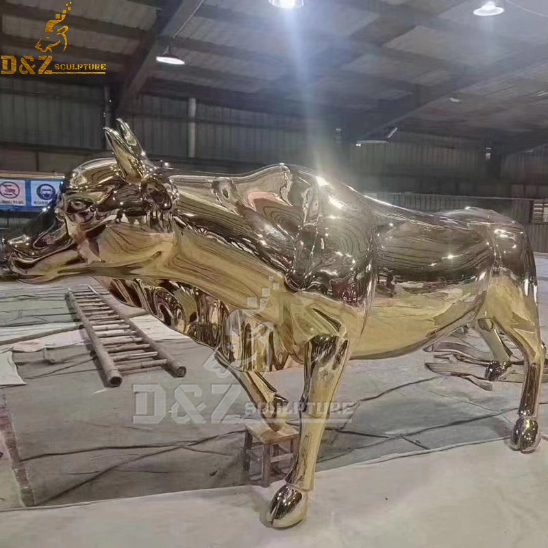stainless steel sculpture art modern gold plated bull sculpture for sale DZM 1139 (2)