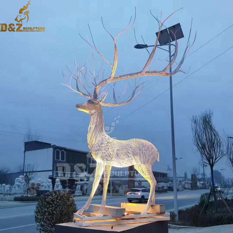stainless steel sculpture art wire deer sculpture life size for sale DZM 1137 (1)