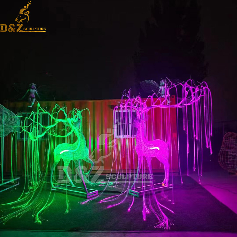 stainless steel sculpture art wire deer sculpture life size for sale DZM 1137