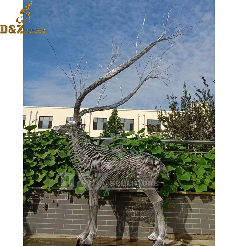 stainless steel sculpture art wire deer sculpture life size for sale DZM 1137