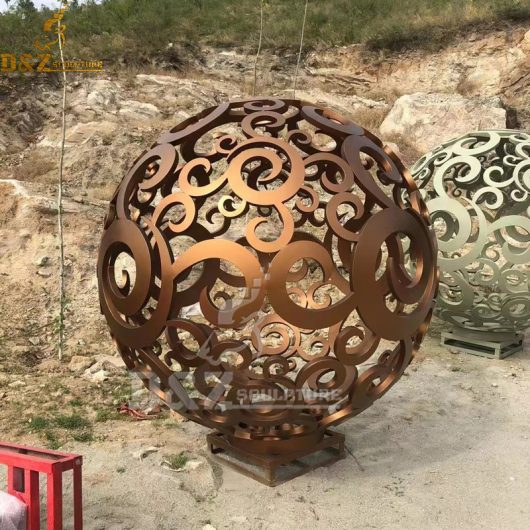 stainless steel sculpture modern hollow out metal sphere garden sculpture DZM 1133