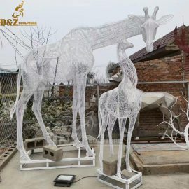 stainless steel wire white girraffe sculpture for garden decoration DZM 1130 (3)