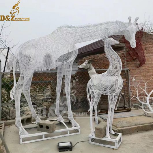 stainless steel wire white girraffe sculpture for garden decoration DZM 1130 (4)