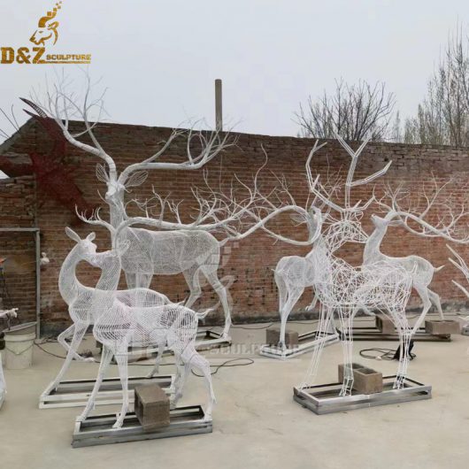 stainless steel wire white girraffe sculpture for garden decoration DZM 1130