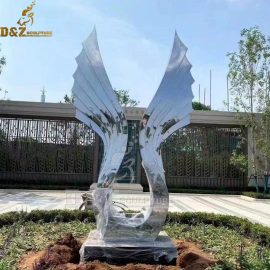 angel wing sculpture on stand stainless steel mirror wing for park DZM 1161 (3)