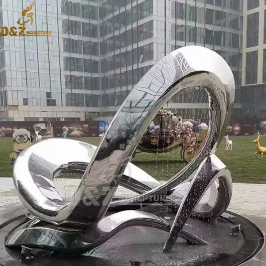 metal art stainless steel mirror finishing metal water fountain sculpture fountain DZM 1159 (3)