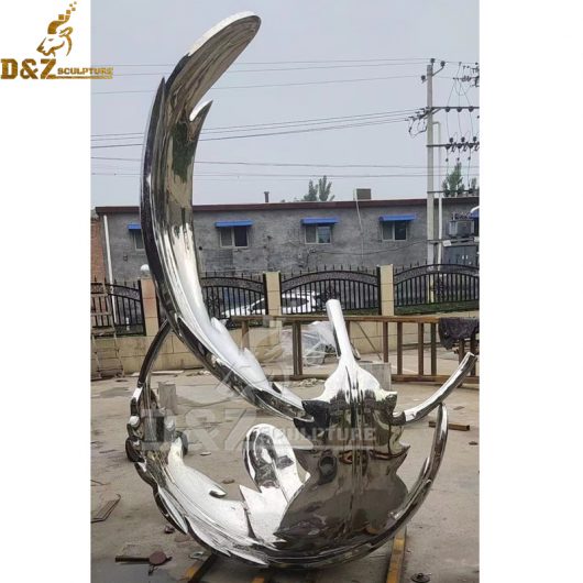 stainless steel feather sculpture 3D mirror finishing sculpture for sale DZM 1153 (2)