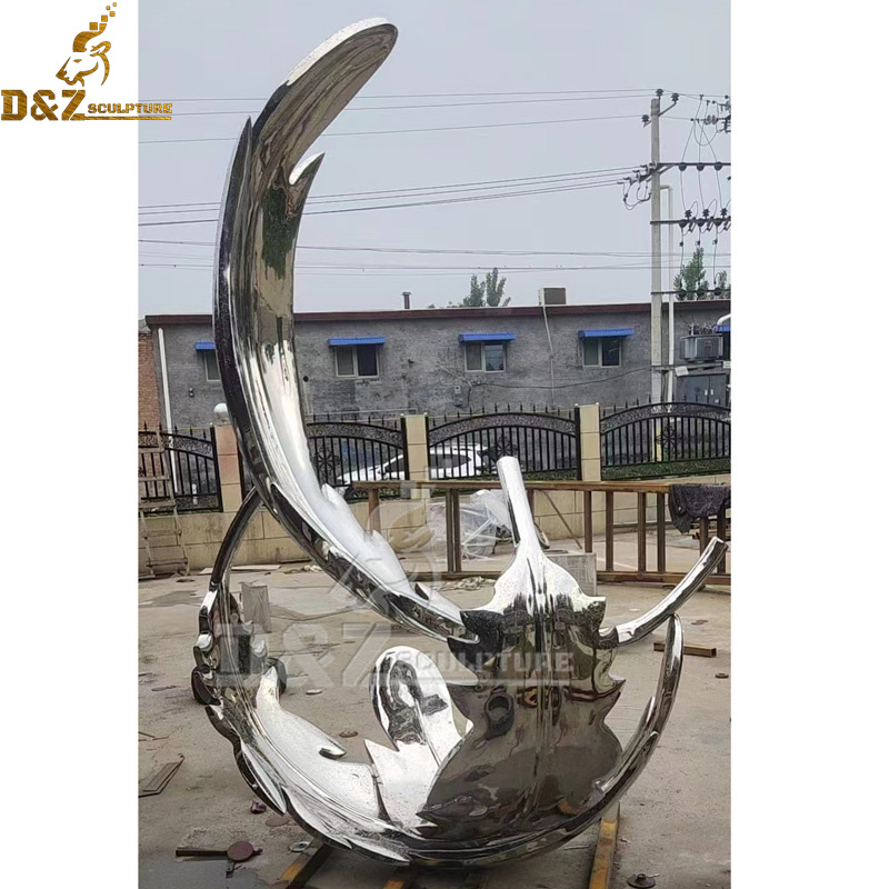 stainless steel feather sculpture 3D mirror finishing sculpture for sale DZM 1153