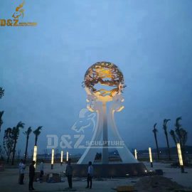 stainless steel metal modern hollow out globe sculpture for sale DZM 1152 (4)