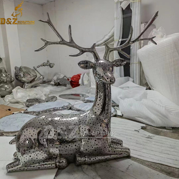 stainless steel modern metal deer sculpture life size sculpture for sale DZM 1163