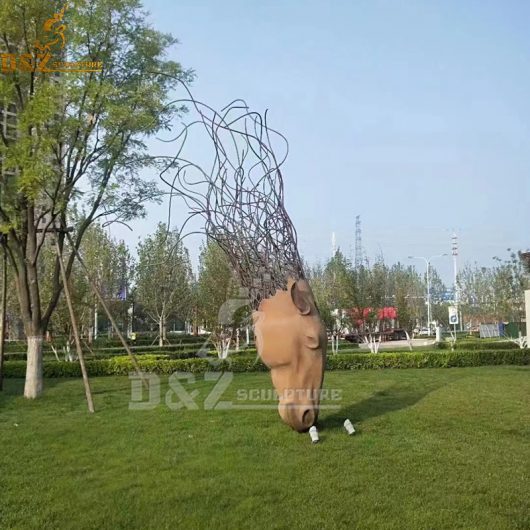 large metal corten steel horse head sculpture wire sculpture DZM 1196
