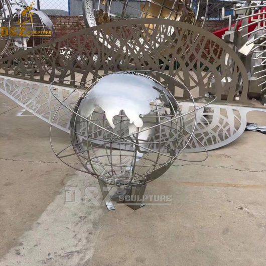 stainless steel globe sculpture hollow out sculpture custom made for sale DZM 1200
