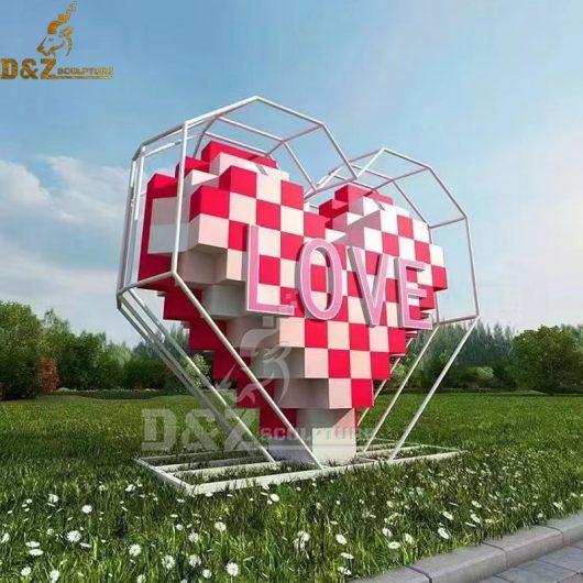 stainless steel modern geometric heart sculpture metal art for garden DZM 1190