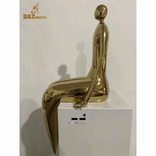 abstract figure sculpture gold plated human sit on seat for decorate DZM 12091