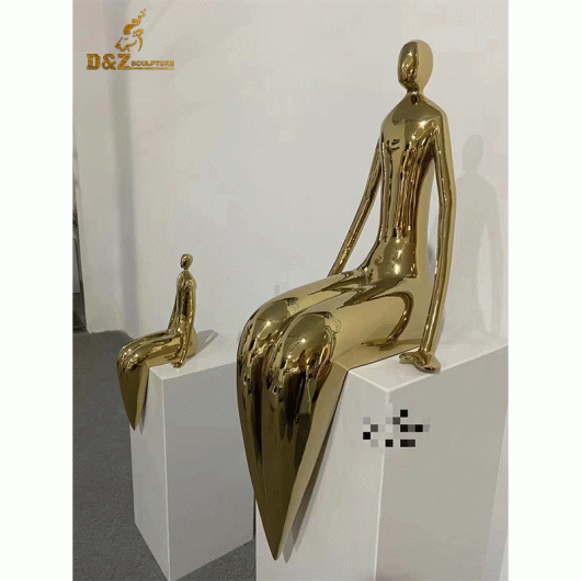 abstract figure sculpture gold plated human sit on seat for decorate DZM 12092