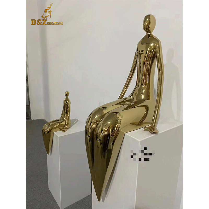 abstract figure sculpture gold plated human sit on seat for decorate DZM 1209