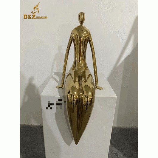 abstract figure sculpture gold plated human sit on seat for decorate DZM 1209