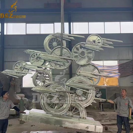stainless steel abstract wheels in sculpture art modern Symbolic of the wheels of the times DZM 1207 (3)