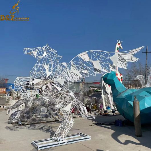 stainless steel art modern horse white geometric sculpture for garden DZM 1204